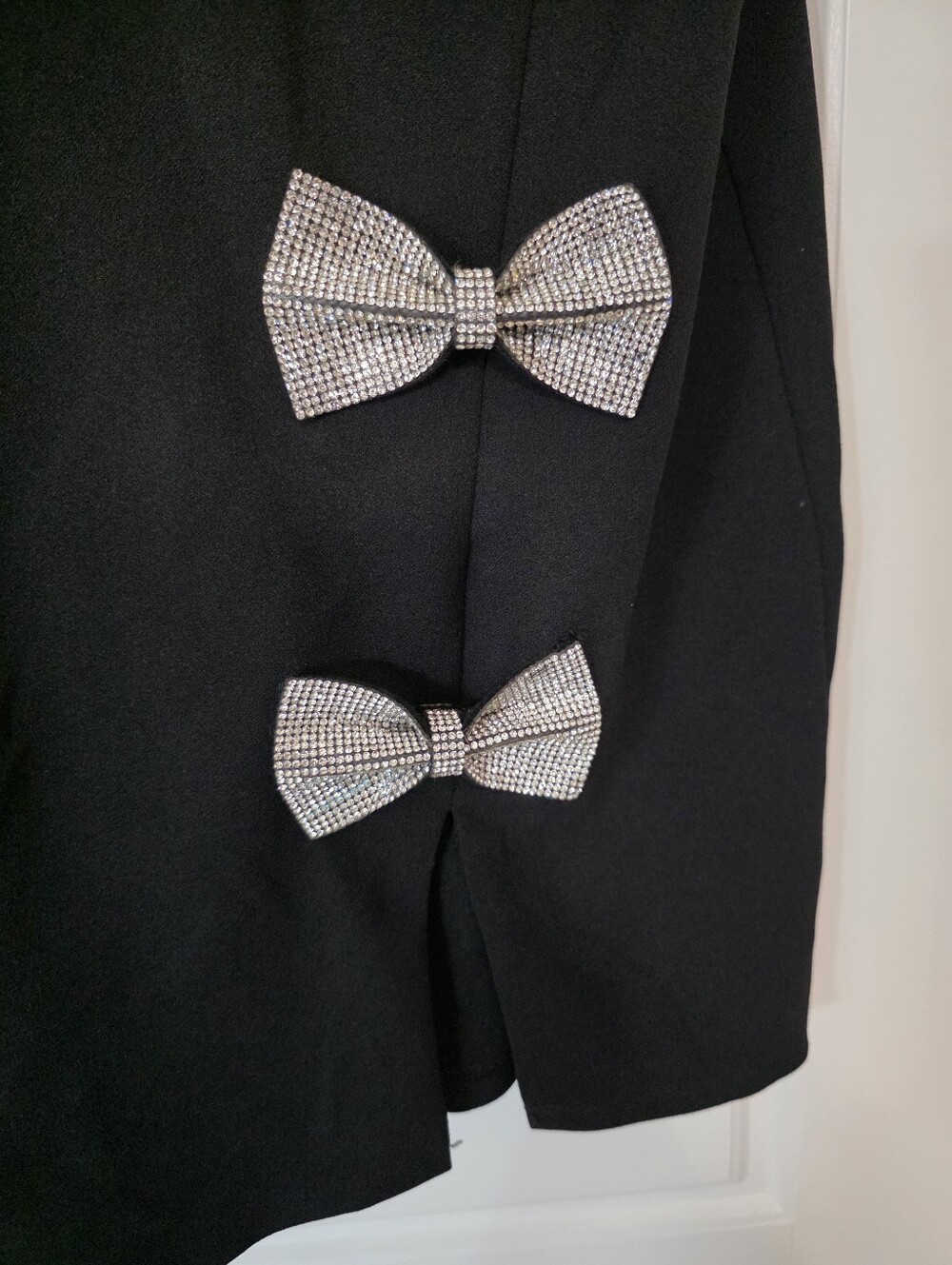 NWT City Studio Black Rhinestone Bow Mini Dress 5/6 Sweetheart Neck Party $129 - Picture 7 of 11